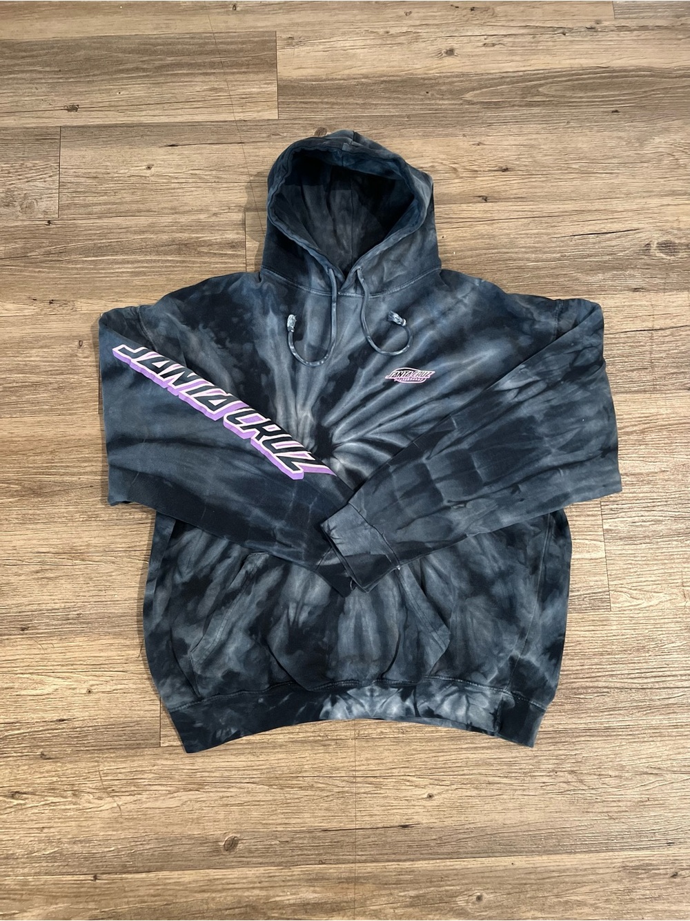 Santa Cruz Hoodie Size Large Black Tie-Dye Neon Graphic Logo Skater Grunge - Picture 2 of 7